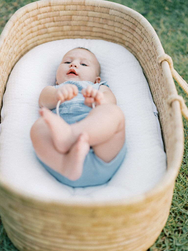 Baby basket photos baby playing with rattle