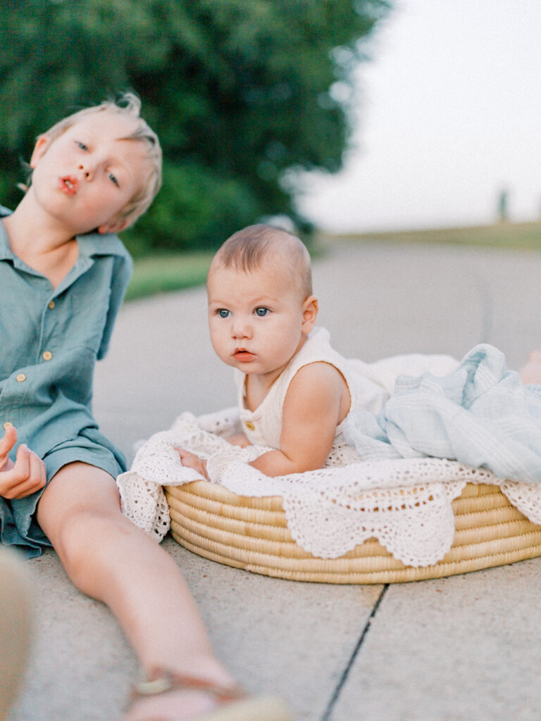 Baby and big brother at sunset session